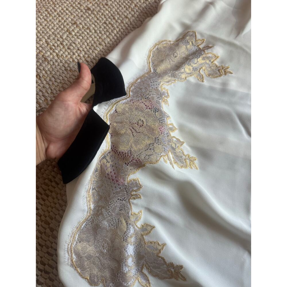 Cop Copine Paris White Blouse with Embroidered Lace Mesh Overlay Collar Top S - Picture 3 of 10